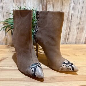 JustFab Tan and Snakeskin Heeled Boots